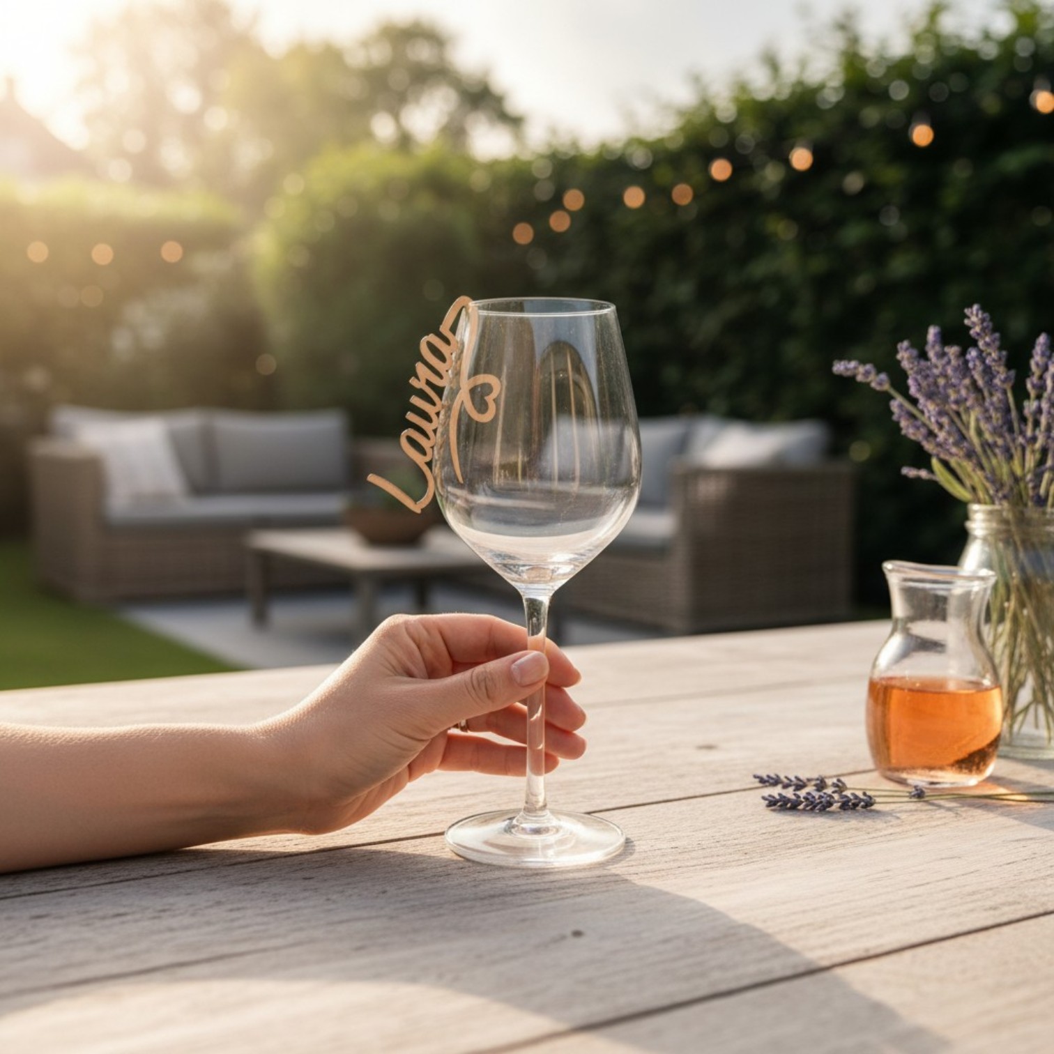 Personalisiertes Namensschild aus Holz – Platzkarte & Glasanhänger mit Herz für Hochzeit, Taufe, Kommunion und besondere Feste Personalisiertes Namensschild aus Holz – Platzkarte & Glasanhänger mit Herz für Hochzeit, Taufe, Kommunion und besondere Feste